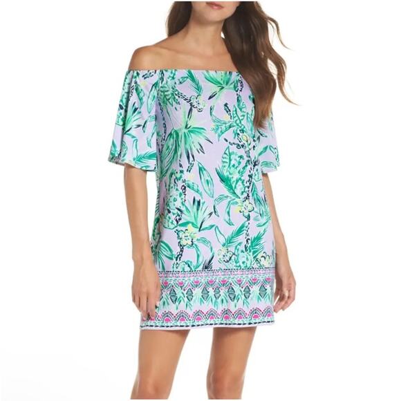 Lilly Pulitzer Dress Womens Small Purple Fawcett Off the Shoulder Lilac Verbena - Picture 1 of 9